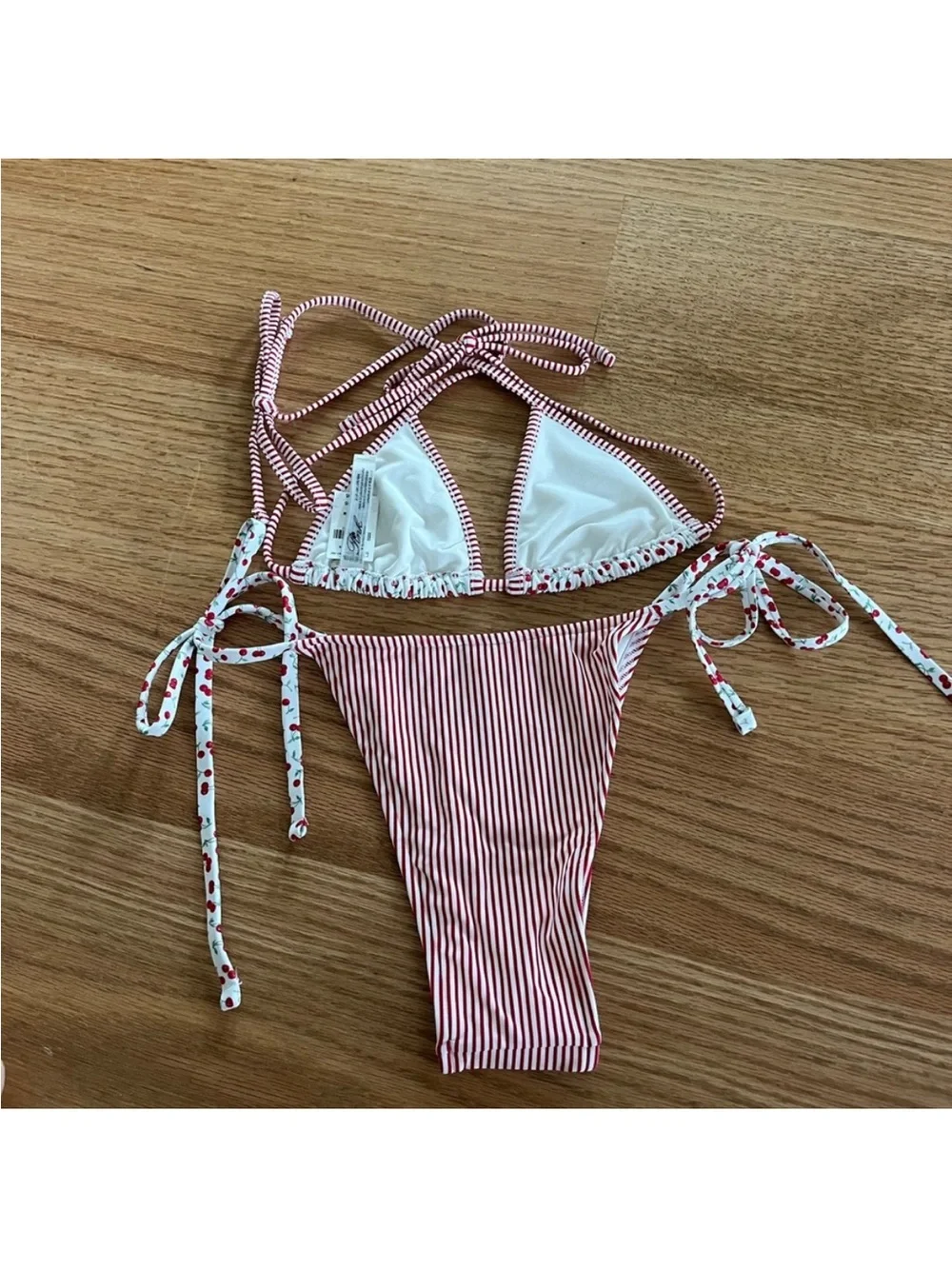 Frankie's Bikinis Red & White Stripe Cherry-Print Tie Bikini
